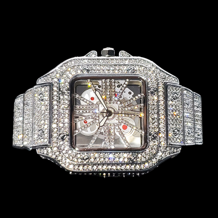 Skeleton Red Dial VVS Iced Out Diamond Designer Watch