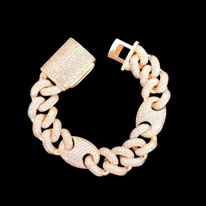 18MM Bean and Links Cuban Iced Out Diamond Necklace Bracelet Set