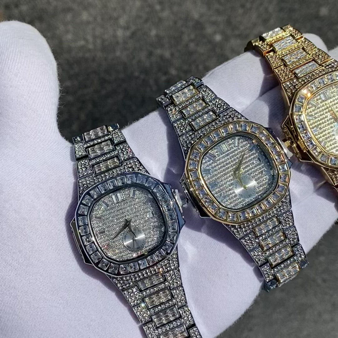Luxury Date Special Minute Hand Iced Out Diamond Watch