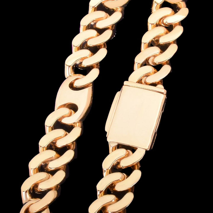 18MM Bean and Links Cuban Iced Out Diamond Necklace Bracelet Set