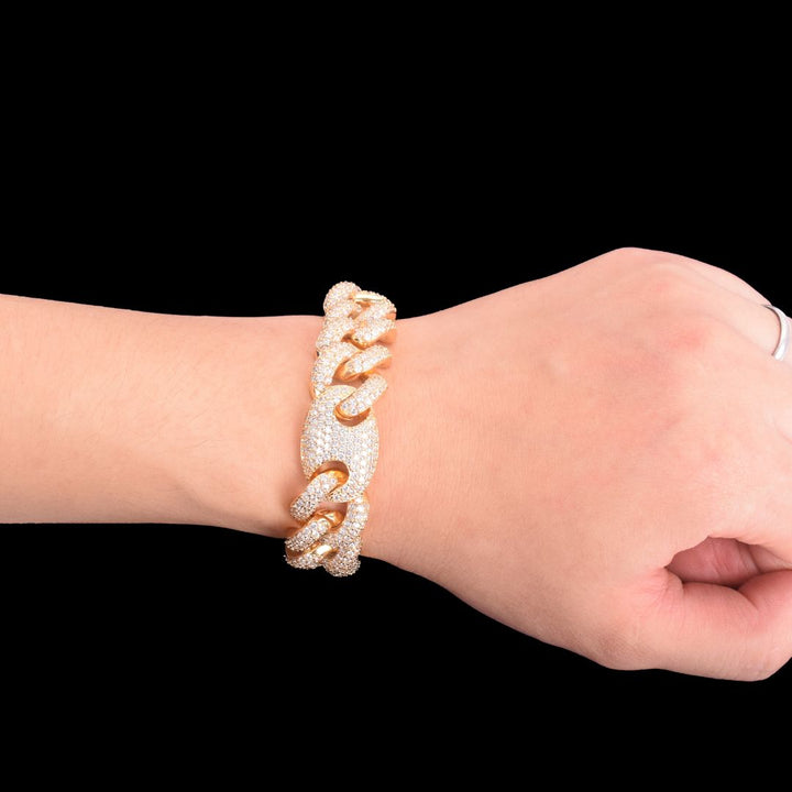 18MM Bean and Links Cuban Iced Out Diamond Necklace Bracelet Set