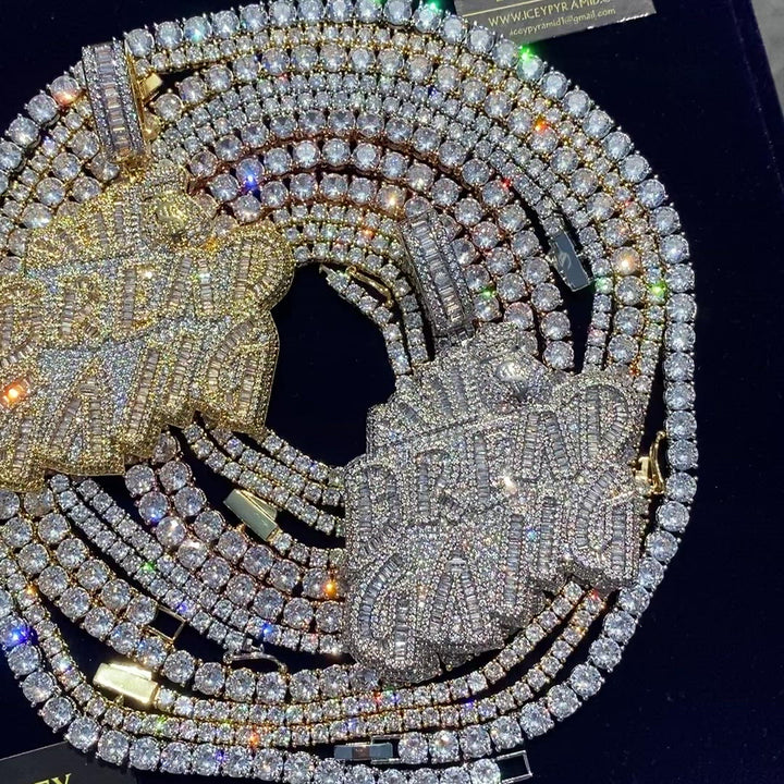 Bread Gang Iced Out Letter Diamond Pendant Necklace