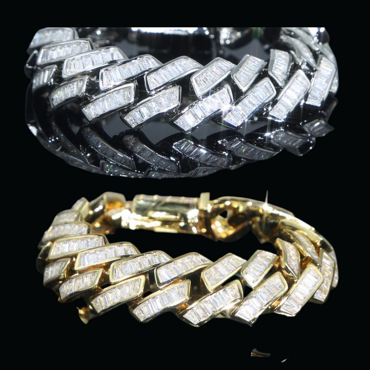 19MM Big Baguette Prong Cuban Iced Out Diamond Bracelet