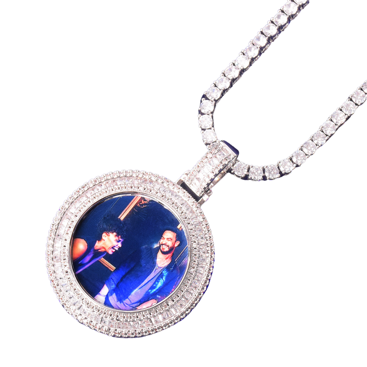 Baguette Cut Tennis Finish Custom Photo Picture Pendant Necklace