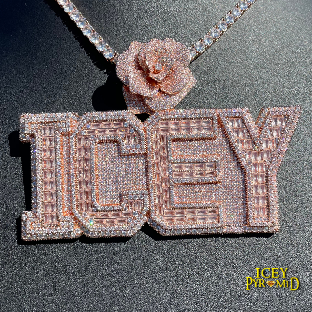 Rising Rose Edition Rose Flower Bail Iced Out Personalized Custom Name Necklace Pendant
