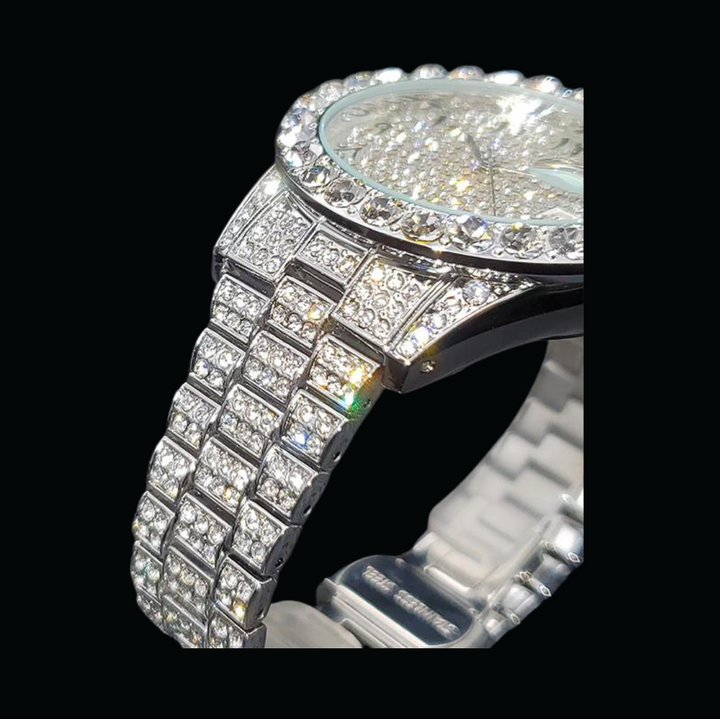 Arabic Numerals Date Iced Out Diamond Watch