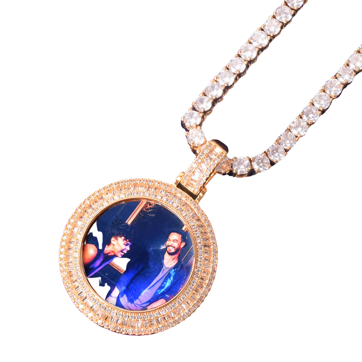 Baguette Cut Tennis Finish Custom Photo Picture Pendant Necklace