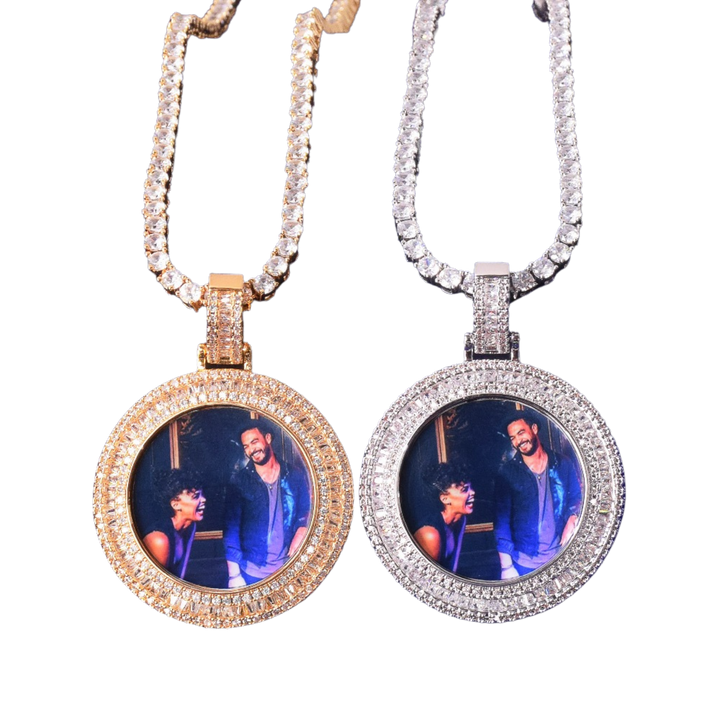 Baguette Cut Tennis Finish Custom Photo Picture Pendant Necklace