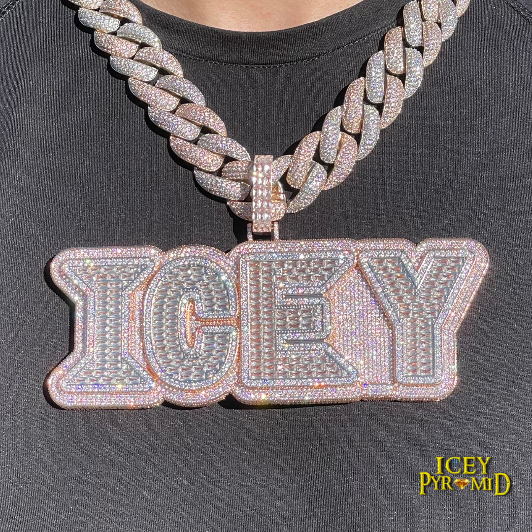 Lux Design Two Layers Iced Out Personalized Custom Name Necklace Pendant