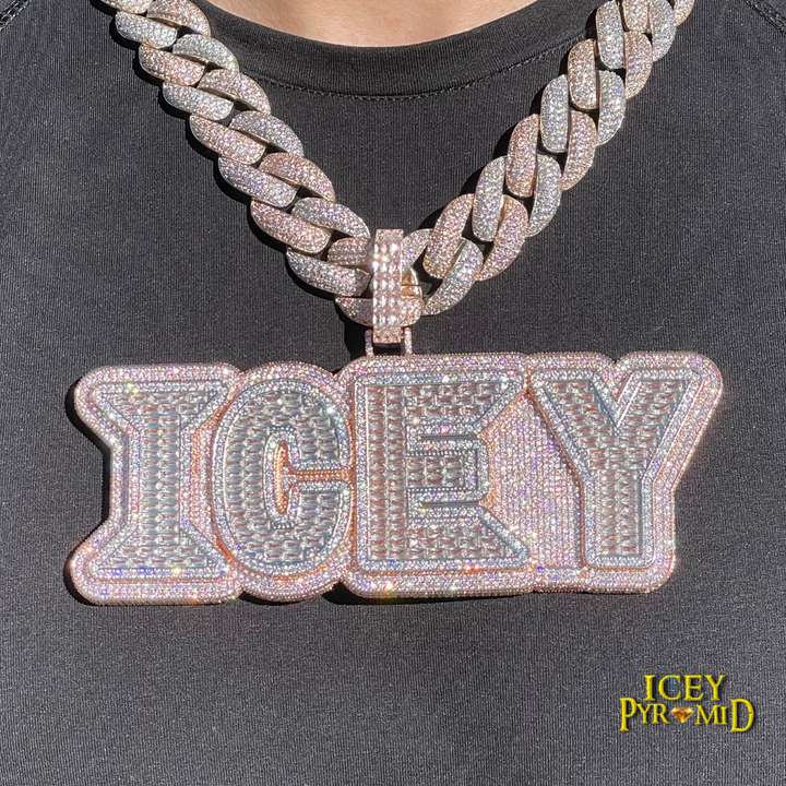 Lux Design Two Layers Iced Out Personalized Custom Name Necklace Pendant
