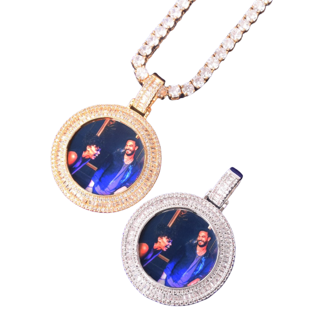 Baguette Cut Tennis Finish Custom Photo Picture Pendant Necklace