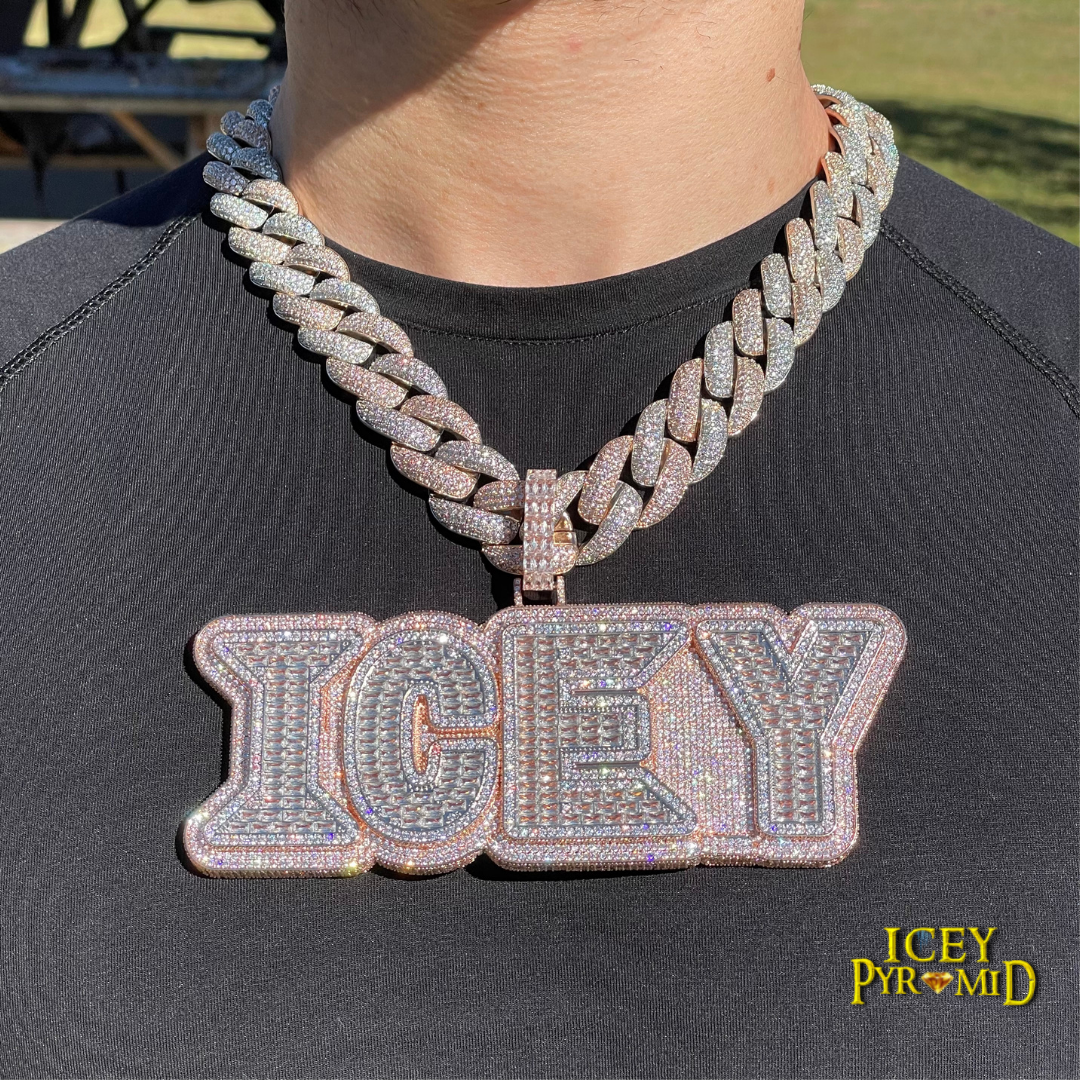 Lux Design Two Layers Iced Out Personalized Custom Name Necklace Pendant