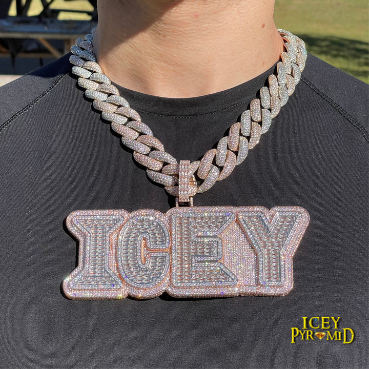 Lux Design Two Layers Iced Out Personalized Custom Name Necklace Pendant