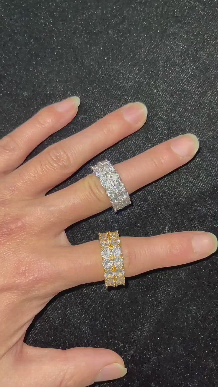 Tennis Two Rows Solitaire Couples Iced Out Diamond Ring