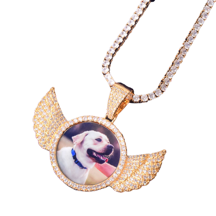 Wings Pave Charm Tennis Custom Photo Picture Pendant Necklace