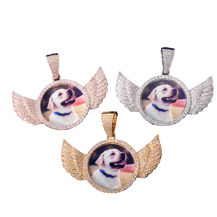 Wings Pave Charm Tennis Custom Photo Picture Pendant Necklace