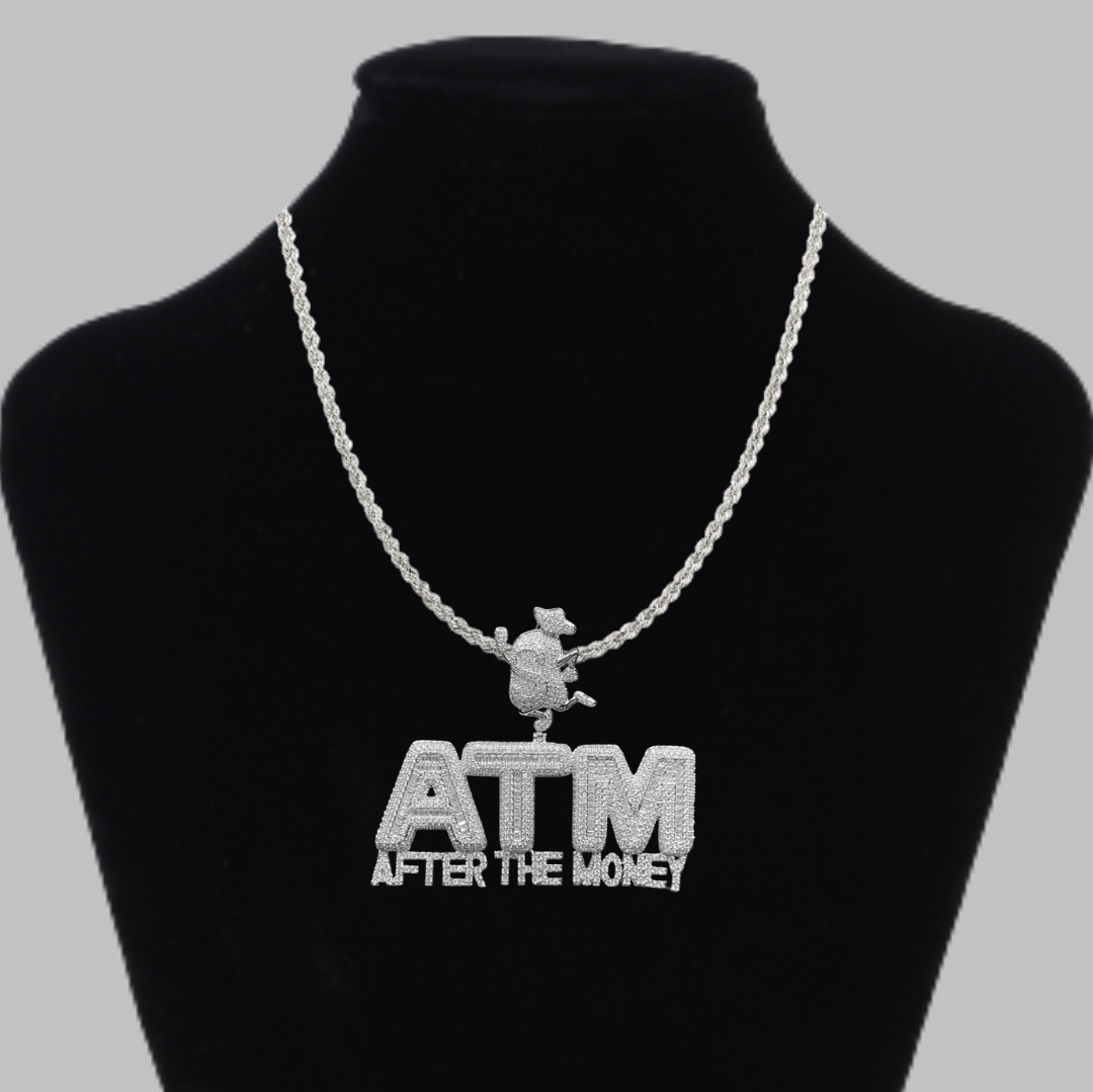 ATM After The Money Iced Out Letter Diamond Pendant Necklace