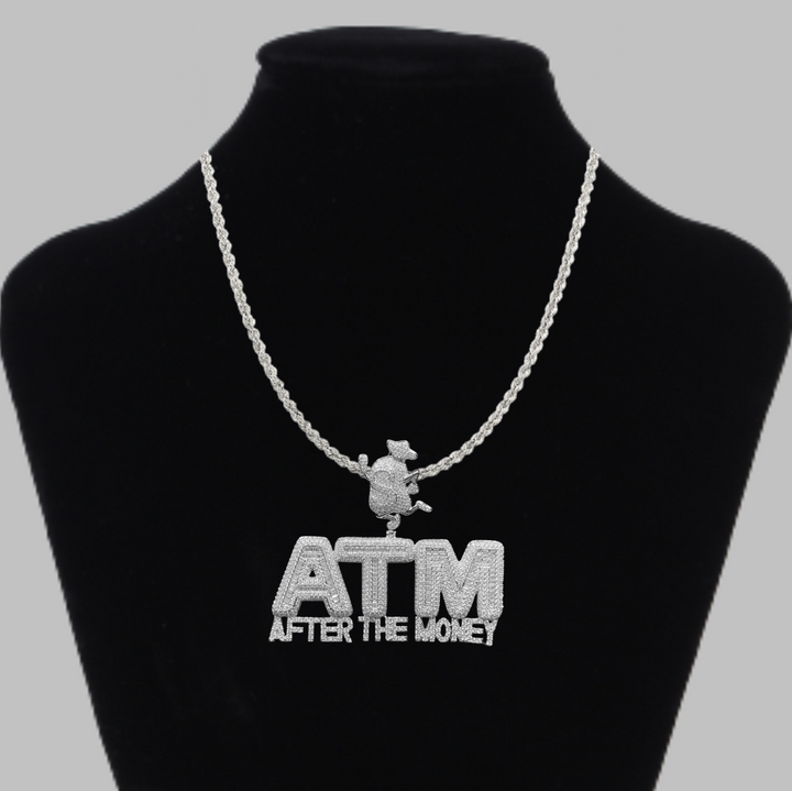 ATM After The Money Iced Out Letter Diamond Pendant Necklace