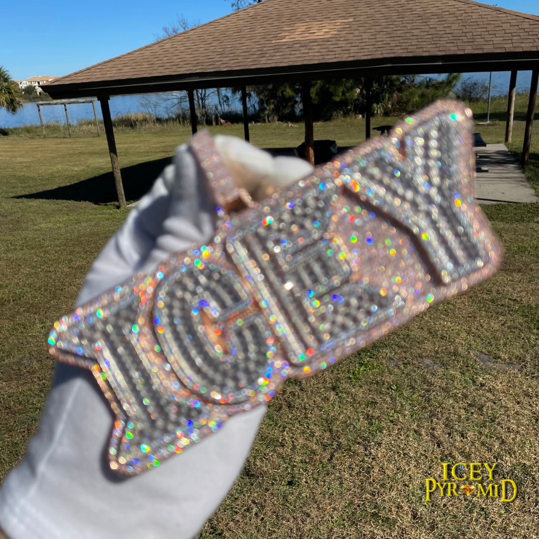 Lux Design Two Layers Iced Out Personalized Custom Name Necklace Pendant