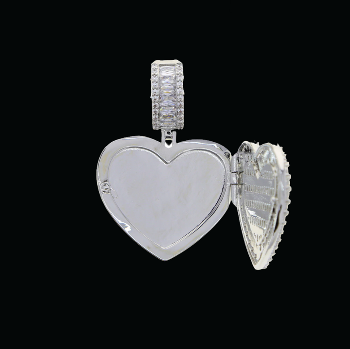 Openable Heart-Shaped Diamond Photo Pendant