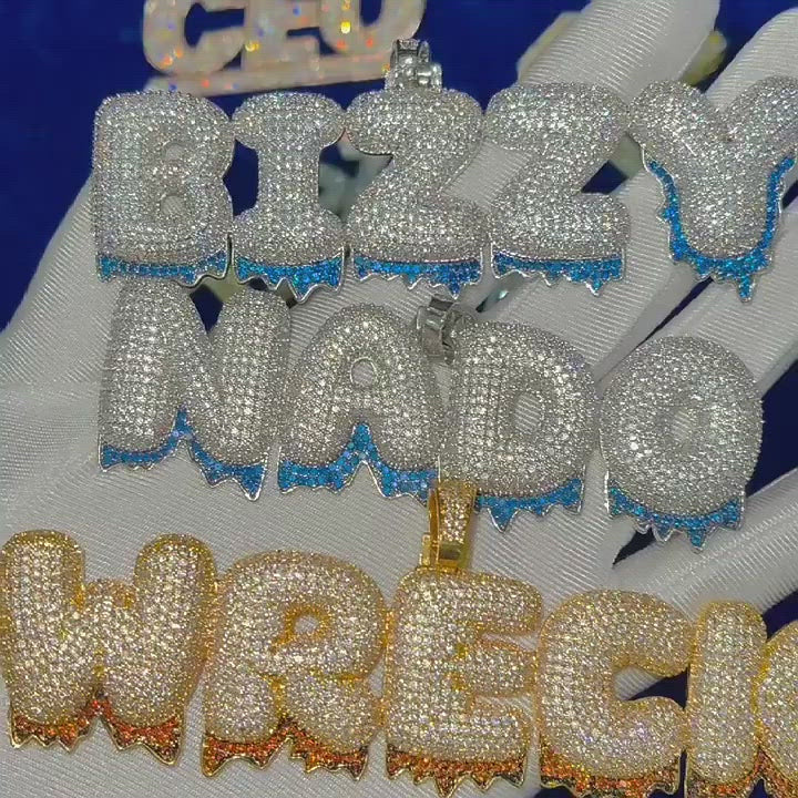 Blue Finish Iced Out Personalized Custom Name Necklace Pendant