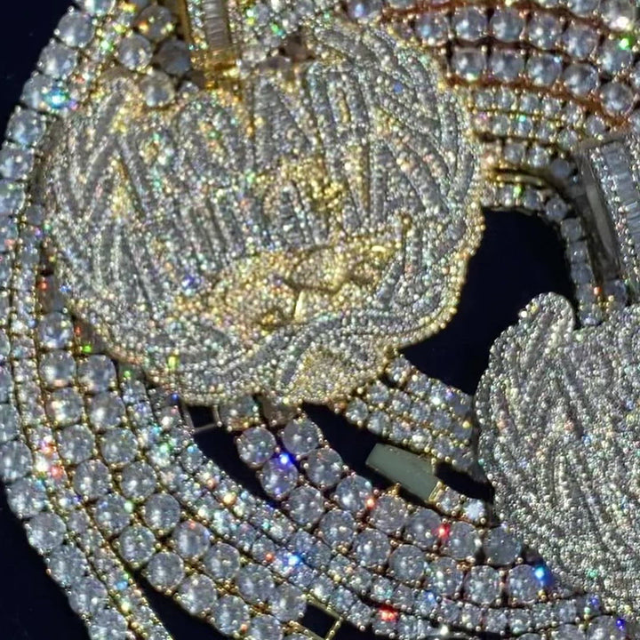 Road Runna Two Tone Badge Iced Out Letter Diamond Pendant Necklace