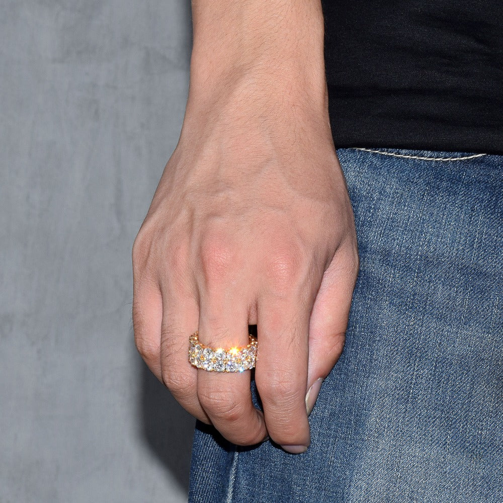 Tennis Two Rows Solitaire Couples Iced Out Diamond Ring