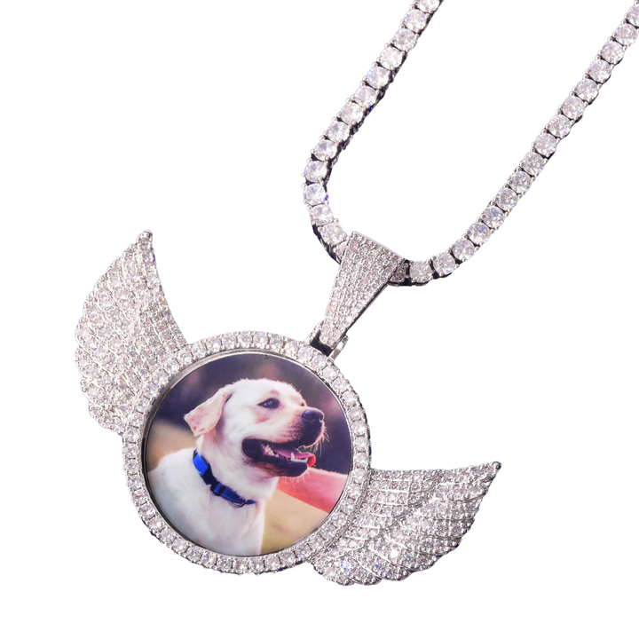 Wings Pave Charm Tennis Custom Photo Picture Pendant Necklace