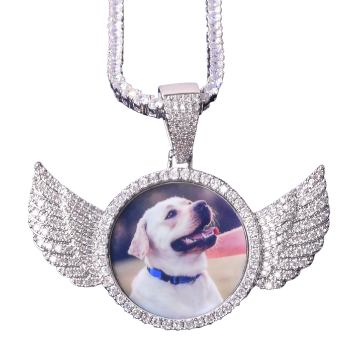 Wings Pave Charm Tennis Custom Photo Picture Pendant Necklace