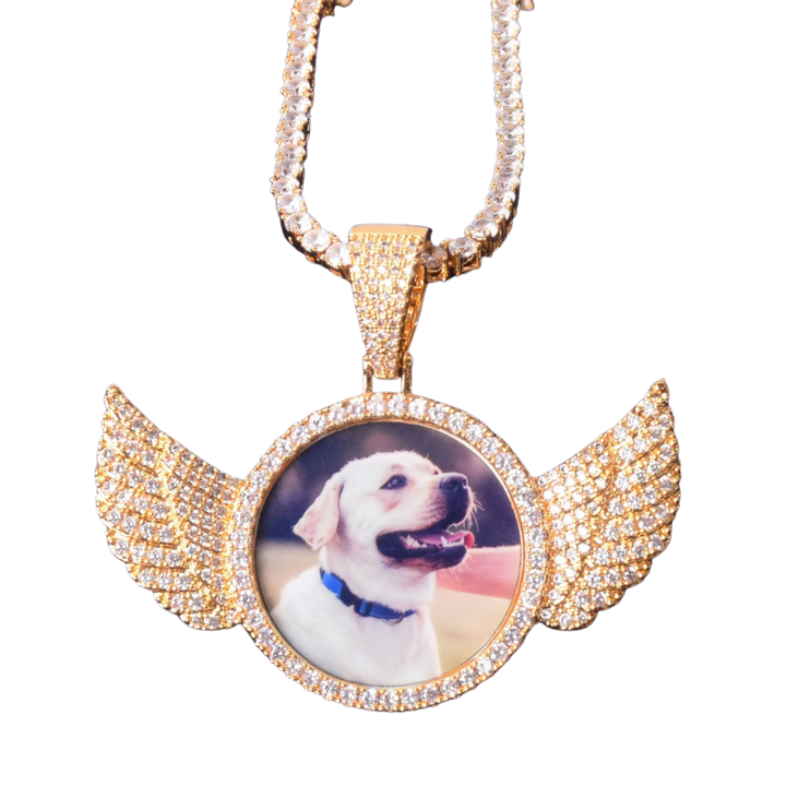 Wings Pave Charm Tennis Custom Photo Picture Pendant Necklace