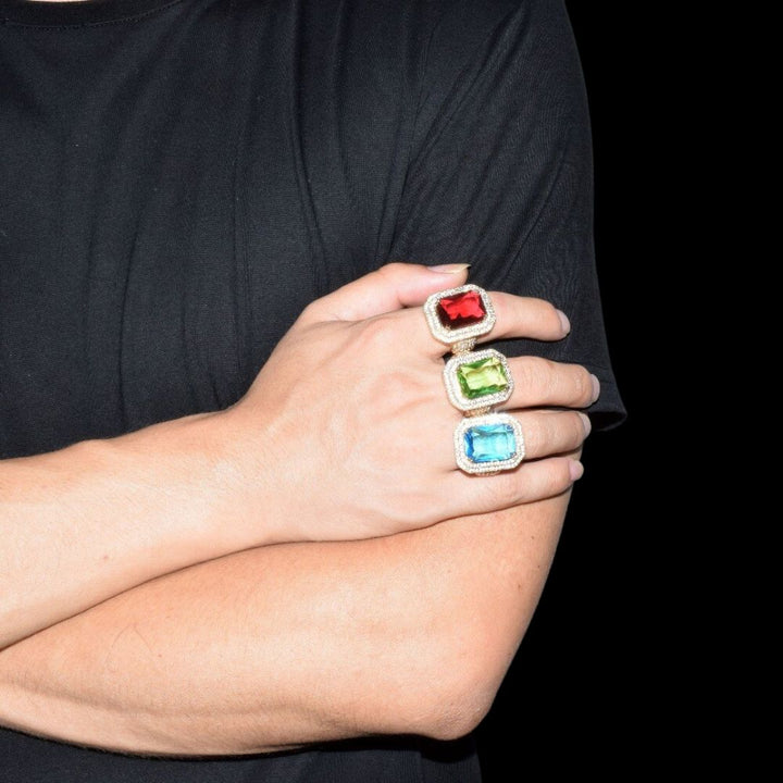 Emerald Stones Iced Out Diamond Ring