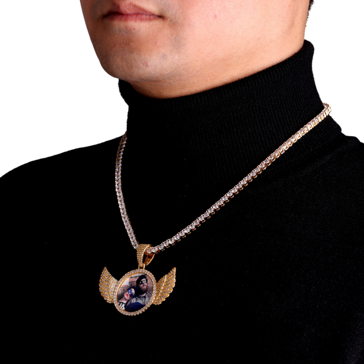 Wings Pave Charm Tennis Custom Photo Picture Pendant Necklace