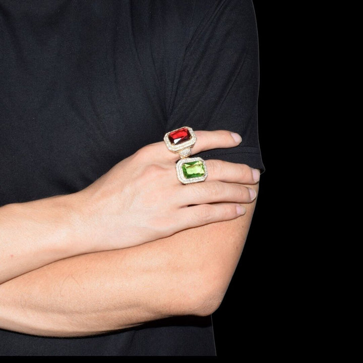 Emerald Stones Iced Out Diamond Ring