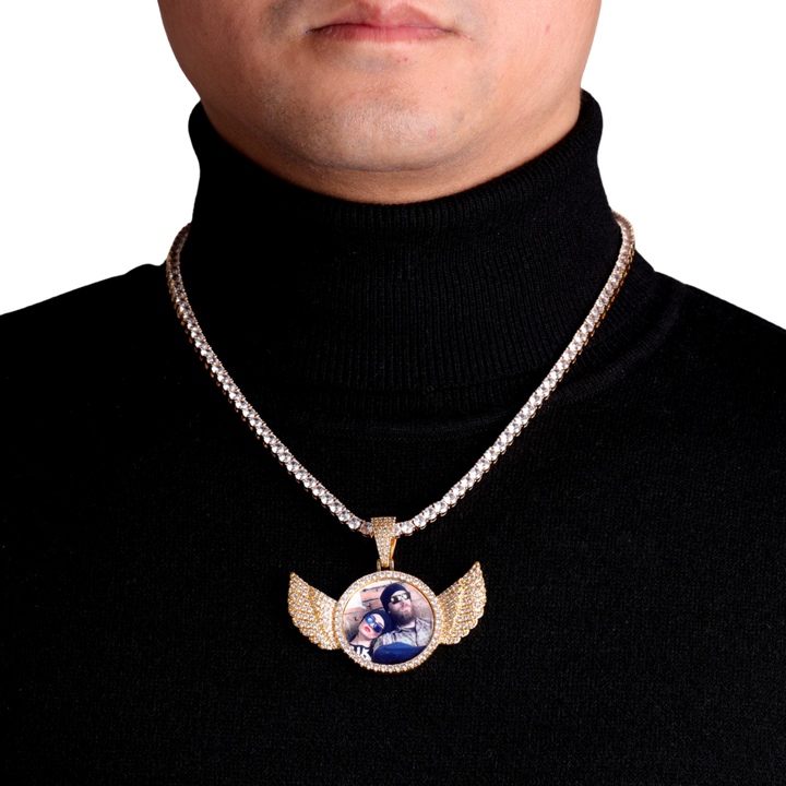 Wings Pave Charm Tennis Custom Photo Picture Pendant Necklace