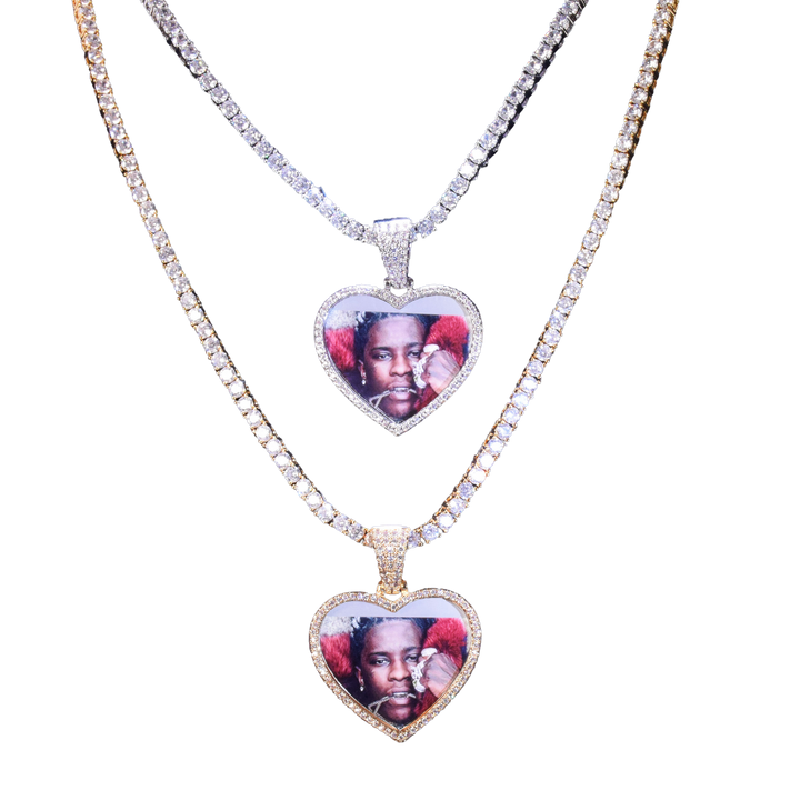 Heart Tennis Bail Solid Back Custom Photo Picture Pendant Necklace