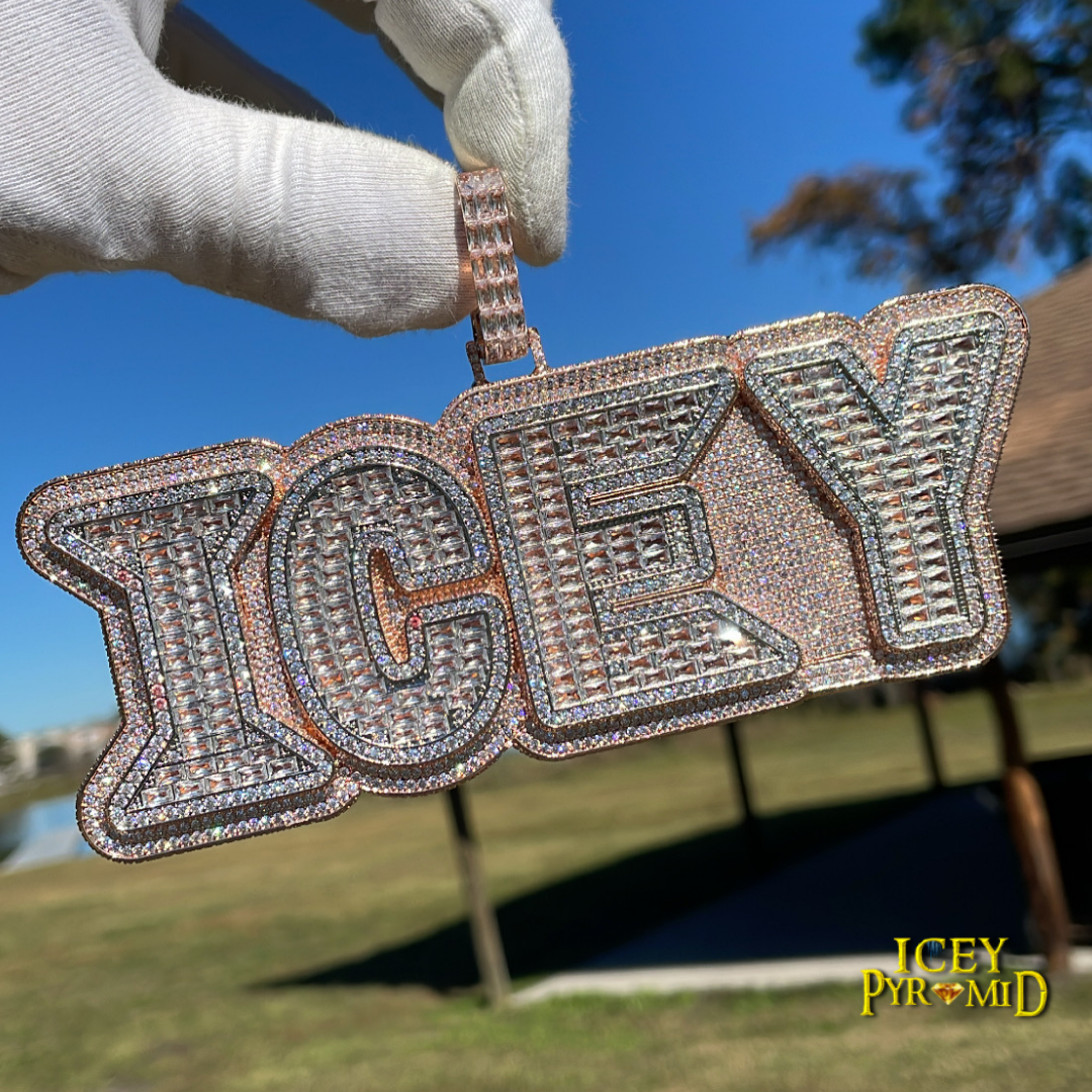 Lux Design Two Layers Iced Out Personalized Custom Name Necklace Pendant