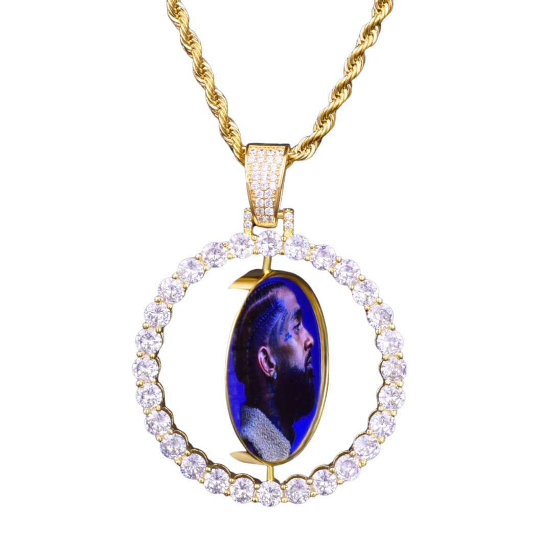 Rotating Double-Sided Medallions Spinning Custom Photo Picture Pendant Necklace