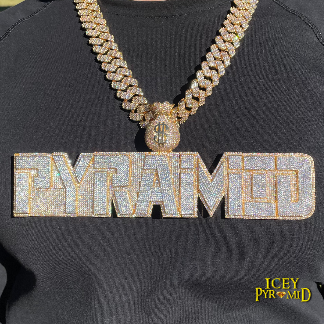 Money Bag Bail Two Layers Iced Out Personalized Custom Name Necklace Pendant