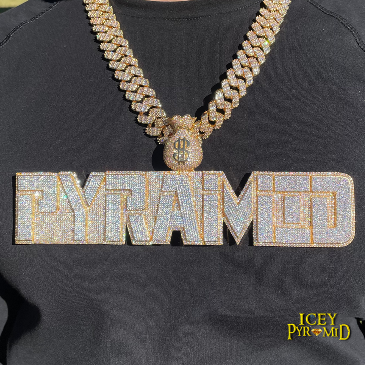 Money Bag Bail Two Layers Iced Out Personalized Custom Name Necklace Pendant