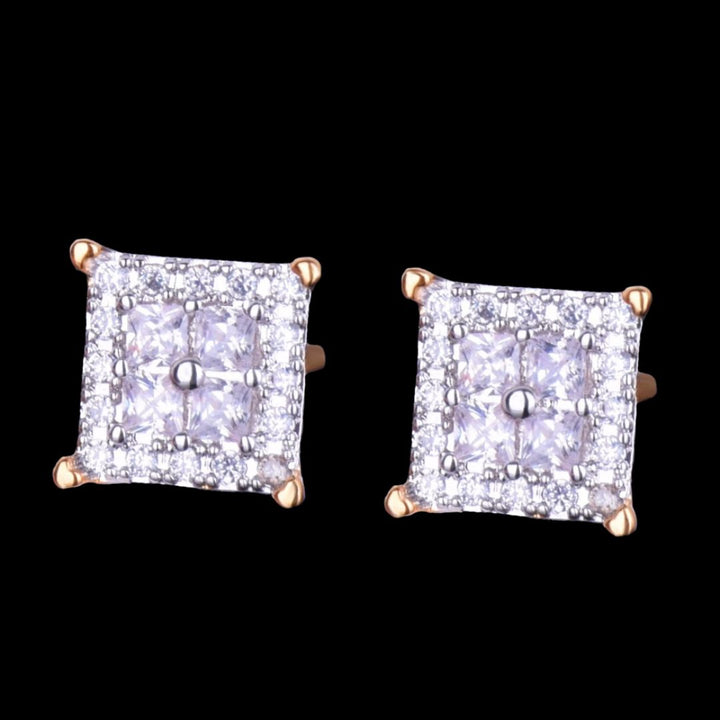 12MM Square Shiny Screw Back Iced Out Diamond Stud Earrings