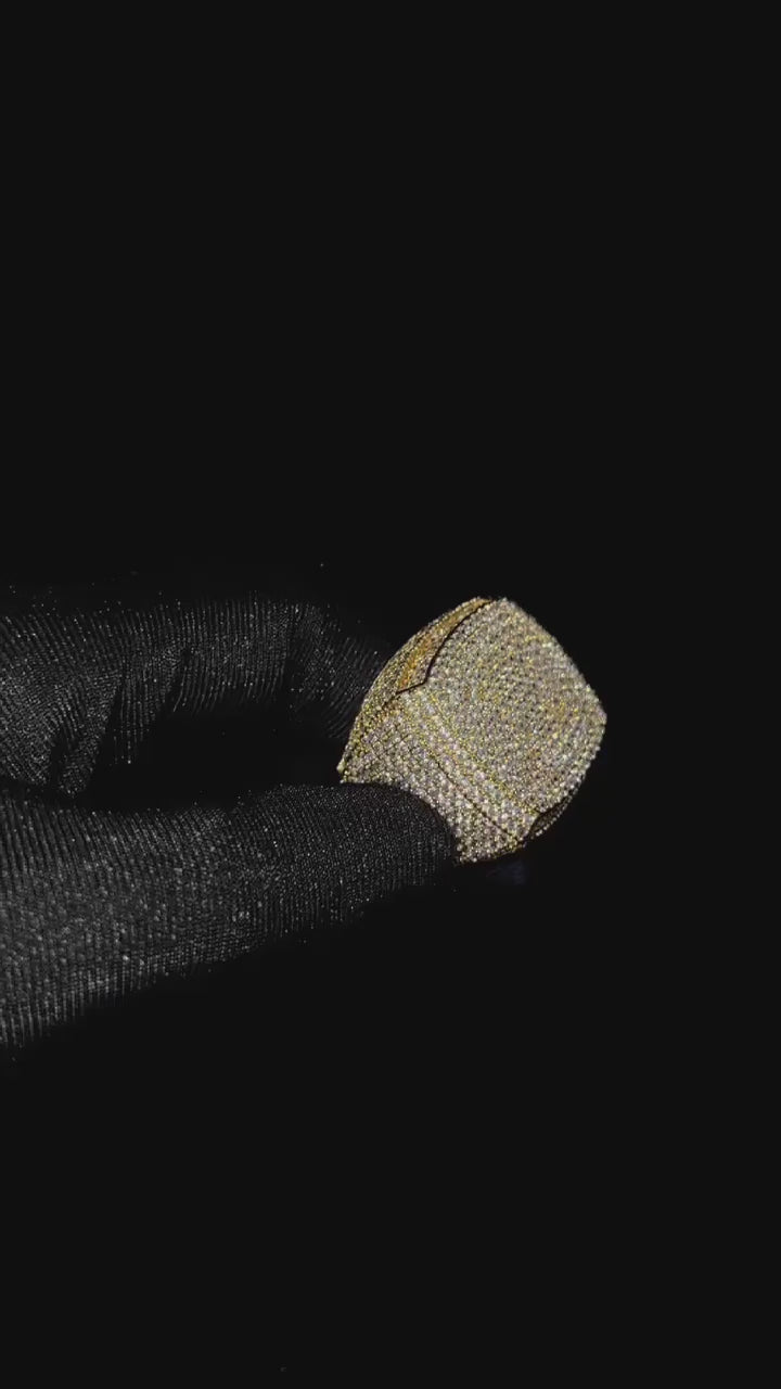 Fully Iced Out Prong Setting Cushion Iced Out Diamond Ring