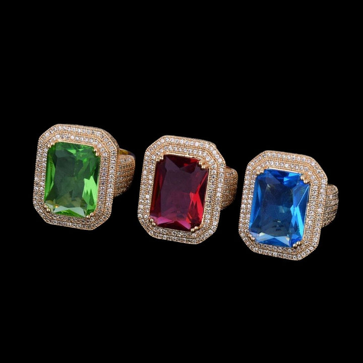 Emerald Stones Iced Out Diamond Ring