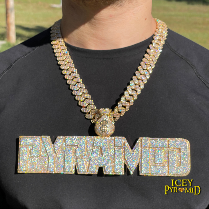 Money Bag Bail Two Layers Iced Out Personalized Custom Name Necklace Pendant