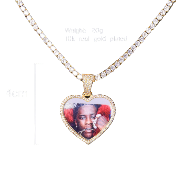 Heart Tennis Bail Solid Back Custom Photo Picture Pendant Necklace