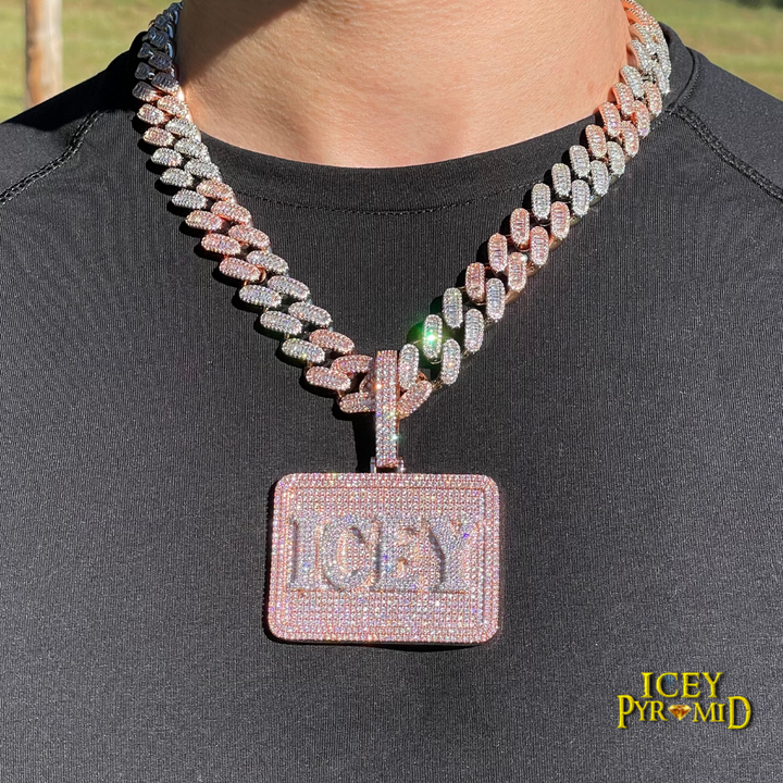 Your Initial or Name on Rectangle Diamond Iced Out Personalized Custom Necklace Pendant