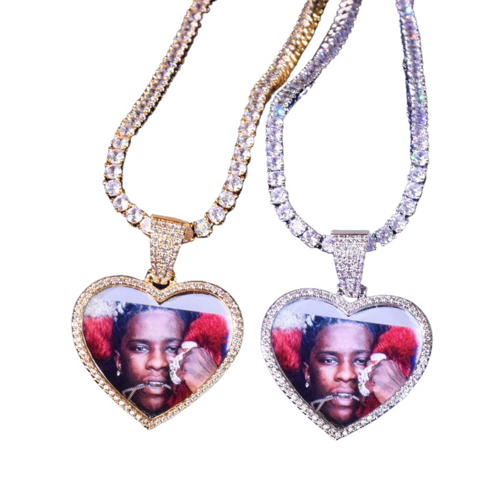 Heart Tennis Bail Solid Back Custom Photo Picture Pendant Necklace