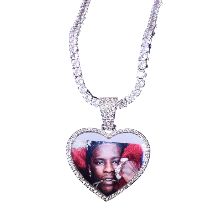 Heart Tennis Bail Solid Back Custom Photo Picture Pendant Necklace