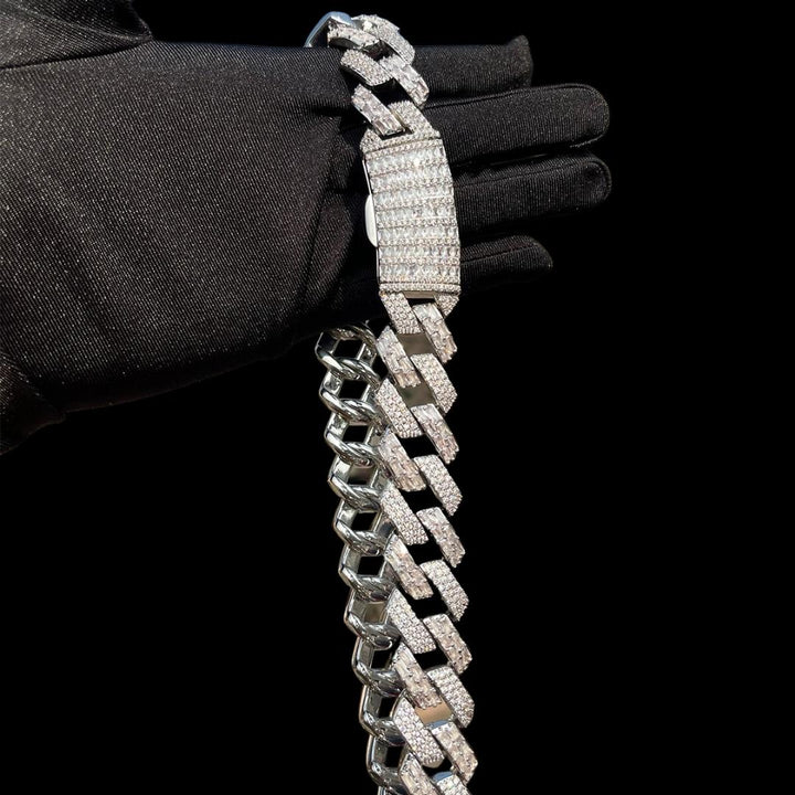 20MM Duo Stones Baguette Clasp Iced Out Diamond Necklace Chain