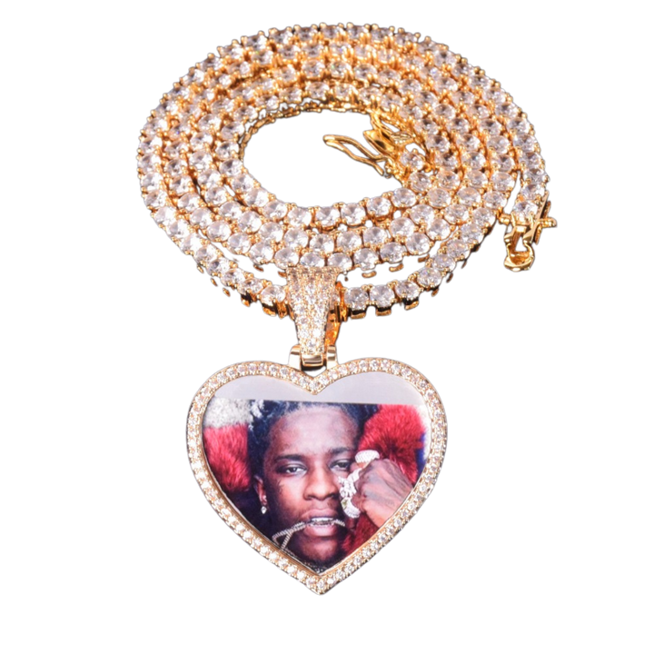 Heart Tennis Bail Solid Back Custom Photo Picture Pendant Necklace