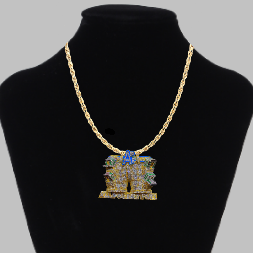 APF All Pocket Full Money Iced Out Letter Diamond Pendant Necklace